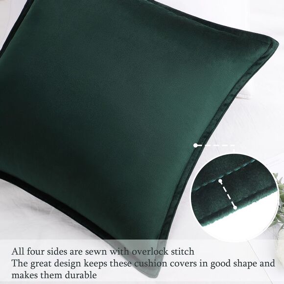 Velvet Throw Pillow Cover Cushion Cases for Sofa Bed 18"x18" Dark Green - Picture 2 of 6
